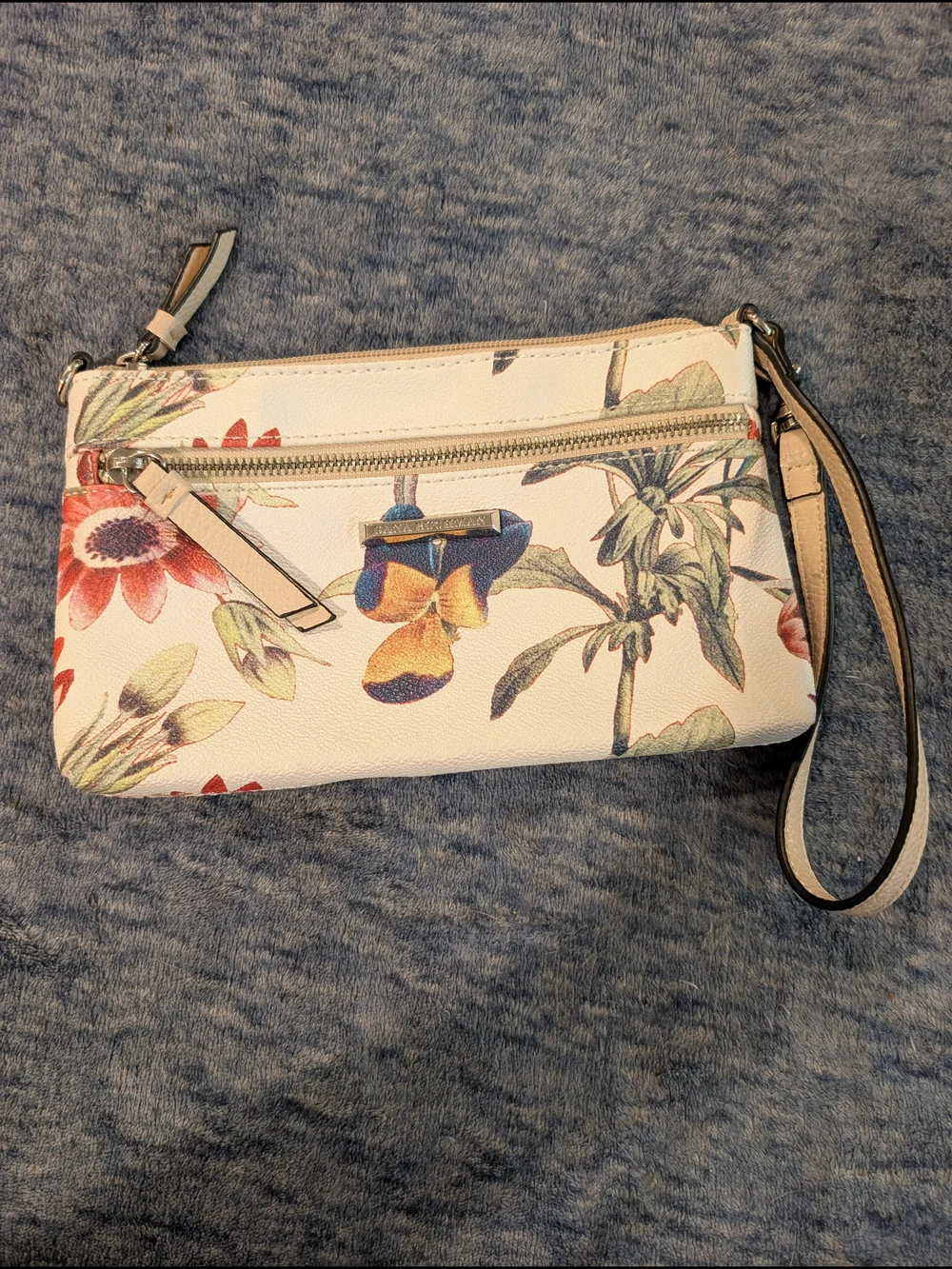 Dana Buchman Floral Print White Wristlet Bag